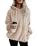 Hormtaer Womens Fleece Hoodie Oversized Jacket Casual Jumper Loose Long Sleeve Coat Winter Sweatshirt Warm Fuzzy Fluffy Zip Tops Pullover with Pockets (Khaki, L)