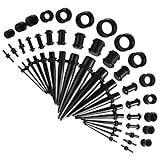 50 Pcs Ear Stretching Kit, Acrylic Pointed Ear Expansion Eit, Ear Stretcher, Ear Gauges, Taper Ear Expanders Ear Plug Tunnels, Ear Piercing Stretchers for Women Girls Daily Wear (Black)