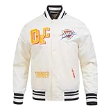 Pro Standard Men's NBA Best of Ribbed Satin Jacket, Eggshell/Black, M