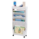DOEWORKS Mobile Bookshelf with Wheels Bookshelf Trolley Small, Book Storage Trolley Cart 5-Tier Rolling Bookcase, Movable Bookshelf trolley Slim Bookcase for Living Room Bedroom Office Library, White