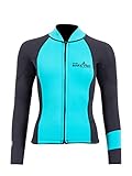 Two Bare Feet Women's Harmony 3mm Neoprene Wetsuit Jacket – Front Zip Thermal Surf Top for Swimming, Paddleboarding & Watersports (Mint/Black, S)