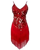 Grouptap Womens flapper gatsby sequin tassel ballroom dance sling skirt red latin salsa tango samba cha cha rumba dress size 6/8/10/12 (Red, UK 6-12)