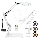 10X Magnifying Glass with Light and Stand Magnifying Desk Lamp & Clamp with 3 Color Modes &10 Adjustable Brightness Magnifying Glasses for Hobbies with Adjustable Swivel Arm & Remote Control