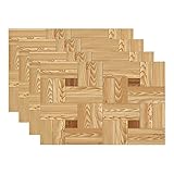 Batmerry Wood Floor Parquet Placemats,Teak Texture Tile Timber Tree Walnut Washable Linen Table Mats for Kitchen Table Double Insulation Decor Dining Set Indoor Outdoor 12X18 In Set of 4