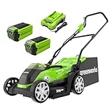 Greenworks 40V Cordless Lawnmower for Lawns up to 400m², 35cm Cutting Width, 40L Bag PLUS Two 40V 2Ah Batteries & One Charger, 3 Year Guarantee-G40LM35K2X, Green
