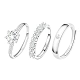 3 Pcs Silver Rings for Women, Adjustable Rings for Women, Cubic Zirconia 925 Sterling Silver Ring, Statement Thumb Ringss Stacking Ring Set, Ladies Silver Ringss Jewellery Gifts
