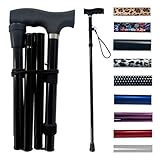Life Healthcare Folding Walking Stick–Adjustable Height Lightweight Aluminium Cane for Elderly Disabled Men & Women–Non-Slip Rubber Tip Ergonomic Handle & Travel-Friendly Design (Black)