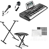 Crystals 61-Key Digital Keyboard Piano Set for Beginners with Adjustable Keyboard Stand, Padded Piano Stool & Microphone – LCD Display, 128 Timbres & Rhythms, Record Mode, Headphone Jack - Black