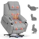 BareTay Recliner Armchair Lift Chair For the Elderly, Power Recliner Chair with Massage & Heat, Extended Footrest, Type C+USB Ports, 2 Cup Holders, Dual Side Pockets Reclining Chairs Lounge Sofa