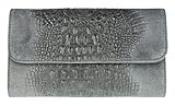 Girly Handbags Womens Crocodile Print Suede Leather Clutch Bag Italian Party Crossbody messenger Shoulder Bag - Dark Grey