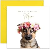 Old English Co. German Shepard Dog Very Special Mum Card - German Shepard Puppy Floral Cute Birthday Card for Her - Cute Well Done Congratulations Cards for Mum from Family Friends