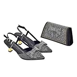 Women Italian Matching Shoes Bag Set Rhinestoness High Heels Wedding Party