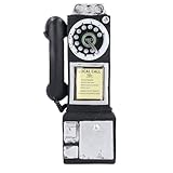 Retro Telephones Ornament, Wall Mounted Vintage Rotate Classic Look Dial Pay Phone Model Decoration, Antique Rotary Dial Payphone Ornament, Phone Prop for Home Cafe Hotel (Black)