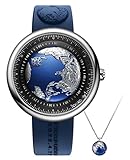 CIGA Design Mechanical Automatic Watch - Blue Planet Earth Day Edition U Series Wristwatch Recycled Titanium Round Case for Men with Fluororubber Strap