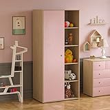 Junior Vida Neptune 1 Door Wardrobe Bedroom Clothes Rail Storage Children's Kids Furniture (Pink & Oak)