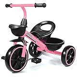 KRIDDO Kids Tricycles Age 24 Month to 5 Years, Toddler Kids Trike for 2.5 to 5 Year Old, Gift Toddler Tricycles for 2-4 Year Olds, Trikes for Toddlers, Pink