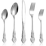 Cididu 40 Pieces Retro Royal Silverware Set for 8, Stainless Steel Flatware Set, Dishwasher Safe Dinnerware Set Including Forks Spoons and Knives, Vintage Cutlery Set for Wedding, Party and Christmas