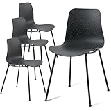 U2PICK Set of 4 Dining Chairs, Plastic Contemporary Kitchen Chairs With Metal Legs For Home Office Living Room Lounge Reception, 150kg/330lbs Black