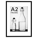 Pycisid A2 Picture Frame, A2 Black Frame with A3 Mount, 42x59.4cm Poster Frame with Wooden Effect, Wall Mounted