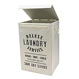 JVL Deluxe 85 Litre Foldable Fabric Clothes Laundry Hamper Bin with Rope Handles, Cream