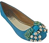RASCAL Indigo Nyame Faux Suede Jewelled Ballerina Pumps UK 7