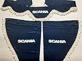 VNVIS Set of 3 Blue Velvet Plush Curtains with White Pom Poms for Scania Trucks