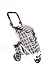 Prestige 4 Wheel Large 42L PUSH or PULL LIGHTWEIGHT Shopping Trolley Cart with Brakes, Adjustable Handles, 8L Separate Cool Bag, (FULLY ASSEMBLED READY TO USE) (Dark Check)