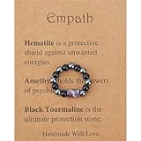 Mikovivi Crystal Rings, Spiritual Protection Ring with Card Purple Black Natural Gem Stone Adjustable Stretch Finger Gemstone Jewelry Fashion Lucky Gift for Birthday Office Home