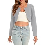 Hobrounn Bolero Jacket Women's Festive Short Blazer Women's Elegant Open Front Long Sleeve Bolero for Evening Dresses, gray, L