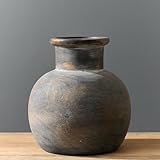 PORCER 6 Inch Antique Ceramic Vase, Terracotta Boho Decor Farmhouse Decorative Vase, Rustic Vase for Home Decor, Living Room, Entryway, Wedding-Bronze