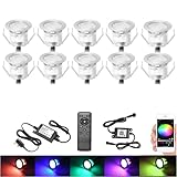 GEYUEYA Home WiFi RGB Decking Lights Kit, Ø30MM LED Deck Lights Color Changing 12V 0.5W Bluetooth APP Control for Terrace Patio Pathway Pool Deck Outdoor LED Landscape Lighting - 10 Packs