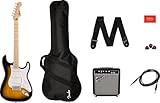 Squier by Fender Sonic Stratocaster Electric Guitar Pack, Maple Fingerboard in 2 Colour Sunburst, Gig Bag, Squier Frontman 10W Guitar Amp, Picks, Strap, Cable, Comes with Free Virtual Lessons