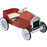 Vilac Vintage Large Ride-On Pedal Car, Decorative Toy, Durable Metal Body, Stable Quiet Large Rubber Wheels, Natural Wood Dashboard, Psychomotor and Balance Development, Red, 81 x 44 x 46 cm, 3 Years+
