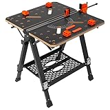 VEVOR Portable Folding Workbench 2-in-1 as Sawhorse & Workbench, Folding Work Table, 1000 lbs Capacity, 7 Adjustable Heights, Steel Legs, Tool Stand with Wood Clamp 4 Bench Dogs 2 Hooks