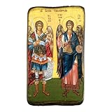 IconsGr Wooden Greek Christian Orthodox Wood Icon of Archangel Michael and Gabriel / A0
