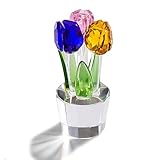 Crystal Multicolor Tulips Bouquet Figurine Collectible Gifts for Women, Glass Colourful Tulips Flower Centrepiece Ornaments for Christmas Birthday (with 3 flowers)
