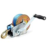 FreeTec 1000lbs Hand Winch Hand Crank Strap Gear Winch Polyester Strap ATV Boat Trailer Heavy Duty