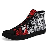 Women's High Top Canvas Trainers Gothic Style Art Sneakers for Men, Retro Lace-Up Skate Shoes Colourful Footwear for Casual Streetwear