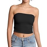Comfyin Tube Tops for Women Strapless Bandeau Sleeveless Crop Top Basic Backless Summer Going Out Tank Top,Black,L