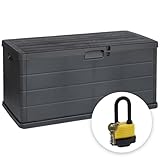 idooka Plastic Garden Storage Box - Large 340L Capacity - Dark Grey Faux Wood Panelling Design - Weatherproof Outdoor Storage Box for Patio Cushions, Tools, Toys, and Other Garden Accessories