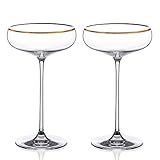DIAMANTE Crystal Champagne Coupes Cocktail Saucers Elegance with Hand Painted Real Gold Rim - Set of 2