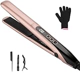 Hair Straightener, Professional Ceramic Plates Straightener for Women Hair Flat Iron and Hair Curler 2 in 1, Lasting Results, Digital Display 100°C–230°C, with Glove