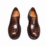 Authentic Real Crocodile Skin Low Cut Big Round Toe Men's Loafers Shoes Genuine Alligator Leather Male Brown Slip-on Dress Shoes, Brown, 9.5