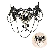 Gothic Necklace Choker Black Gothic Lace Choker Necklaces for Women Girls Retro Adjustable Black Collar Choker Halloween Necklaces with Teardrop for Steampunk Vampire Cosplay Halloween Party