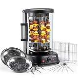 Baridi Vertical 360° Rotisserie Smokeless Grill, Kebabs, Gyros, Skewers, Roasts, Fish, 1500W, 21L, Timer, Black - DH216