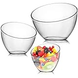 Lyellfe 3 Pack Angled Plastic Bowls, Clear Salad Serving Bowl, Thick Acrylic Candy Bowls for Parties in Assorted Sizes, Snack Bowl for Pasta, Candy, Chips, Fruit, Prep