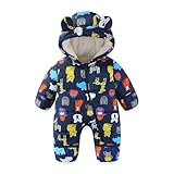 JiAmy Baby Toddler Snowsuit Winter Romper Suit, Baby Boys Girls Bear Hooded Footed Romper Snow suits Cartoon Zipper Jumpsuit Winter Outfits Clothes Navy 12-18 Months