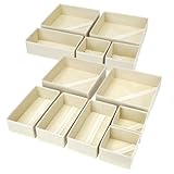 Homsorout 12 Pack Drawer Organisers Foldable Box - Fabric Drawer Dividers Wardrobe Storage Organiser Draw Cubes for Bras, Socks, Underwear, Ties, Chest, Bedroom, Beige
