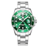 OLEVS Mens Watch Big Face Silver Stainless Steel Analogue Quartz Watches Men Green Dial Rotatable Bezel Calendar Men's Dress Watch Waterproof Luminous with Date Watches for Men Reloj para Hombre