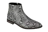 Xposed Mens Patent Faux Leather Shiny Snake skin Print Ankle Boots Zip on Chelsea Dealer Shoes [A2076H-GREY-44]